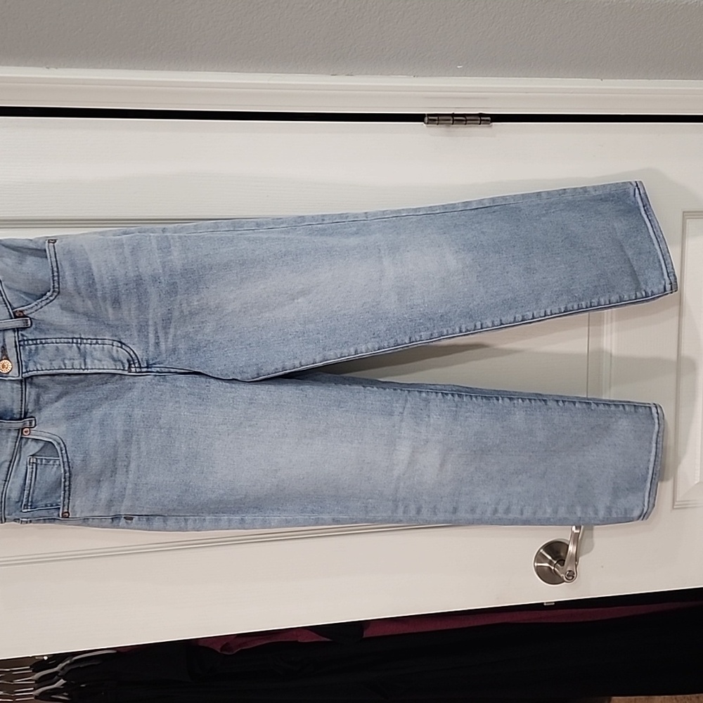 Express High-Rise Straight Ankle Button Fly Jeans - Blue